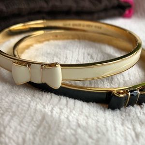 Two Kate Spade Moon River Bow Bangles - cream and black